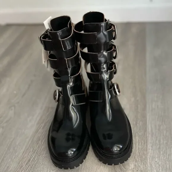 ZARA BUCKLED OPEN DETAIL LEATHER ANKLE BOOTS - Picture 6 of 6